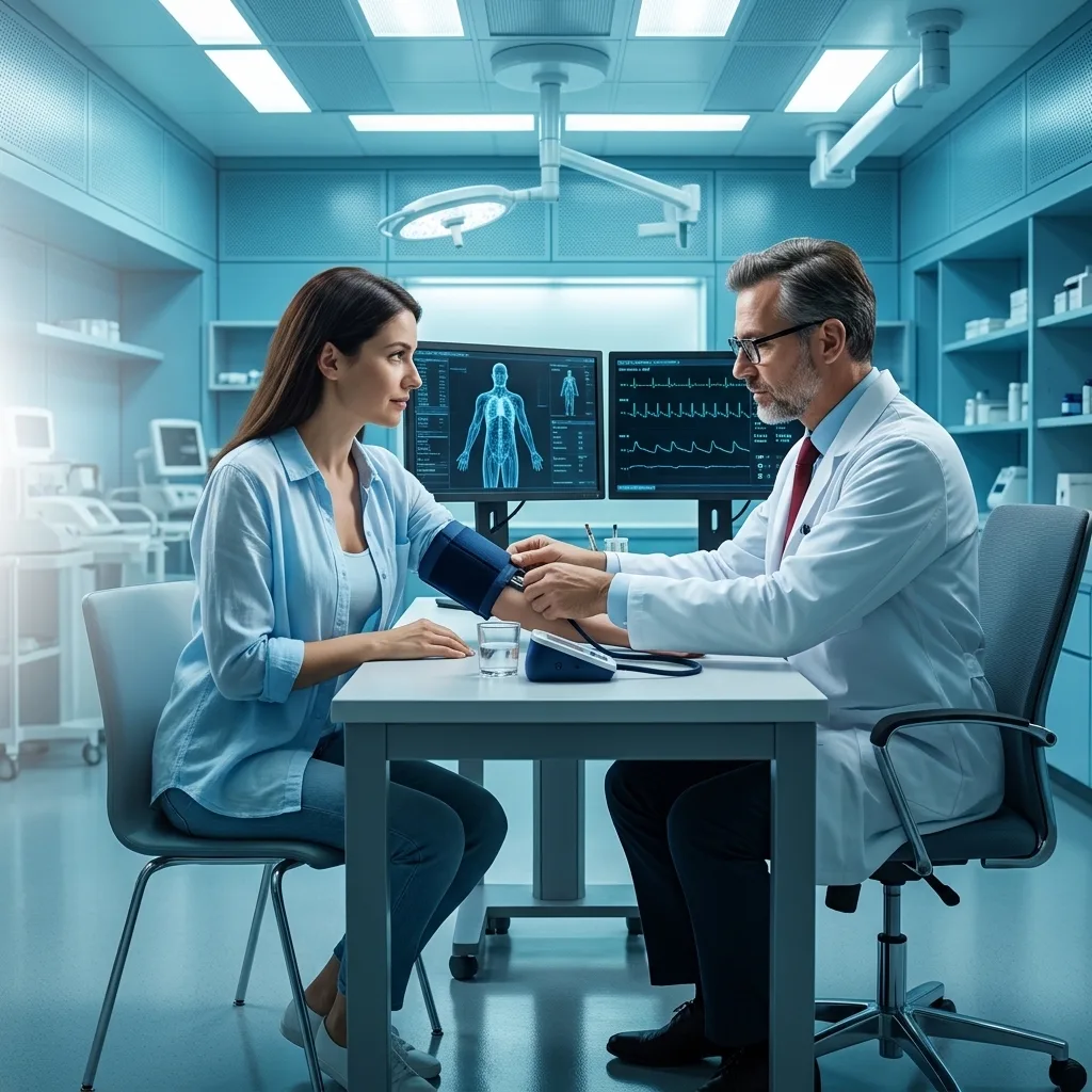 A First MD provider checking a patient's blood pressure
