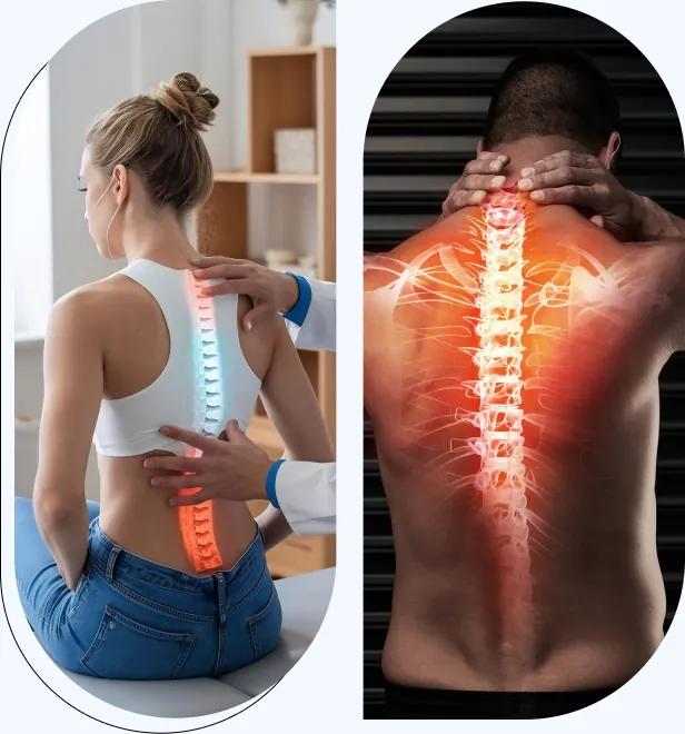 A First MD chiropractor examining a patient's spine and posture